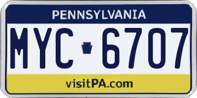 PA license plate MYC6707