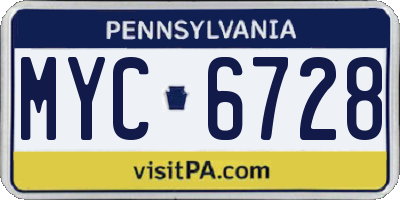 PA license plate MYC6728