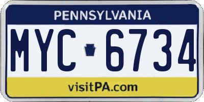 PA license plate MYC6734
