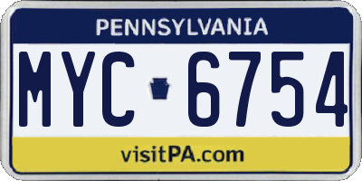PA license plate MYC6754