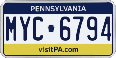 PA license plate MYC6794
