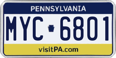 PA license plate MYC6801