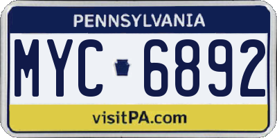 PA license plate MYC6892