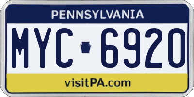 PA license plate MYC6920