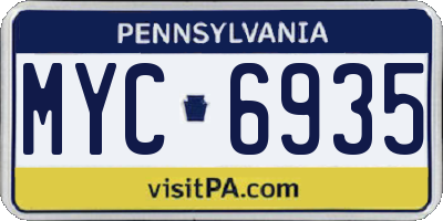 PA license plate MYC6935