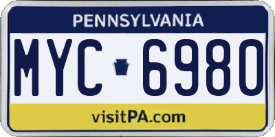 PA license plate MYC6980
