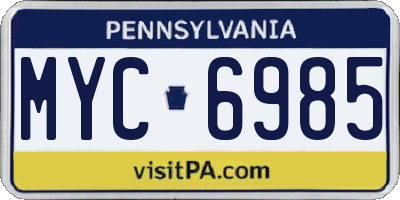 PA license plate MYC6985