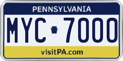 PA license plate MYC7000
