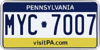 PA license plate MYC7007