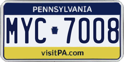 PA license plate MYC7008