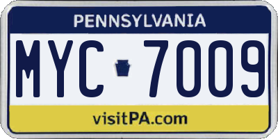 PA license plate MYC7009