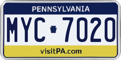 PA license plate MYC7020