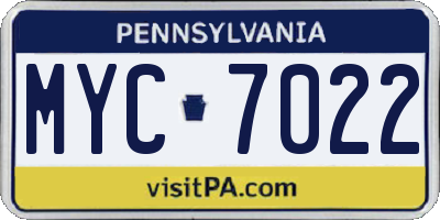 PA license plate MYC7022
