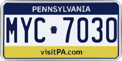 PA license plate MYC7030