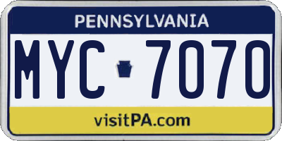 PA license plate MYC7070