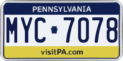 PA license plate MYC7078