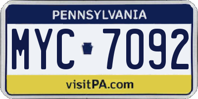 PA license plate MYC7092
