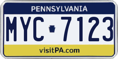 PA license plate MYC7123