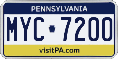 PA license plate MYC7200
