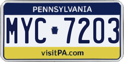 PA license plate MYC7203