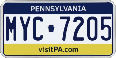 PA license plate MYC7205