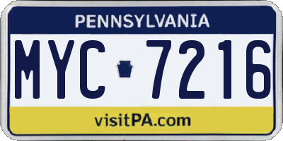 PA license plate MYC7216