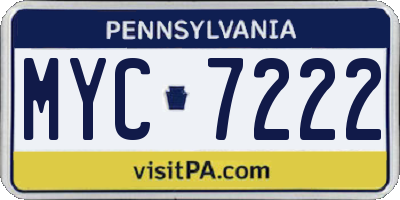 PA license plate MYC7222