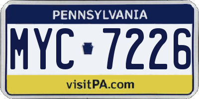 PA license plate MYC7226