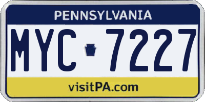 PA license plate MYC7227