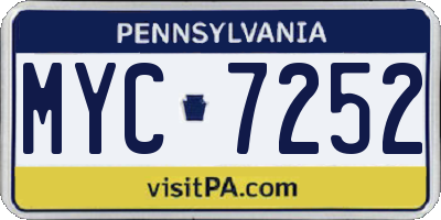 PA license plate MYC7252