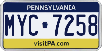 PA license plate MYC7258