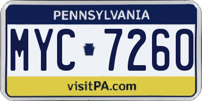 PA license plate MYC7260