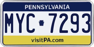 PA license plate MYC7293