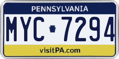 PA license plate MYC7294