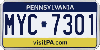 PA license plate MYC7301