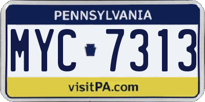 PA license plate MYC7313