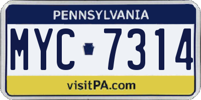 PA license plate MYC7314