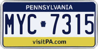 PA license plate MYC7315