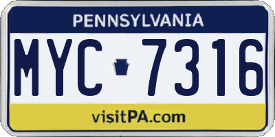 PA license plate MYC7316