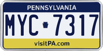 PA license plate MYC7317
