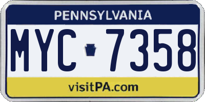 PA license plate MYC7358