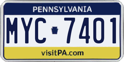 PA license plate MYC7401