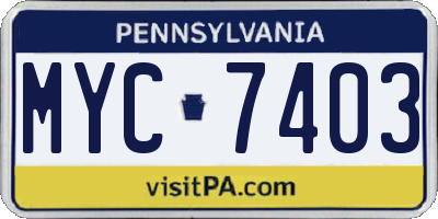 PA license plate MYC7403