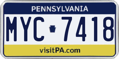 PA license plate MYC7418