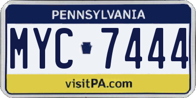 PA license plate MYC7444