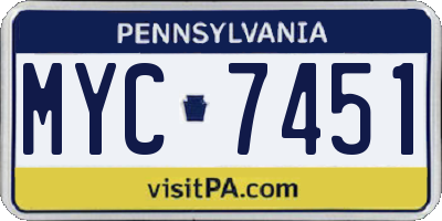 PA license plate MYC7451