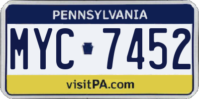 PA license plate MYC7452