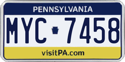 PA license plate MYC7458