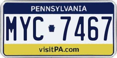 PA license plate MYC7467