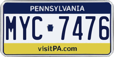 PA license plate MYC7476